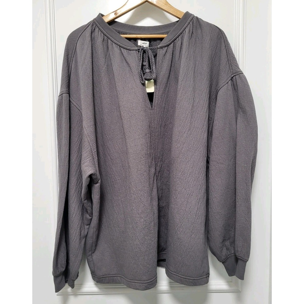 New Aerie Easy Street Oversized Sweatshirt Tassel Tie Neck Gray XL